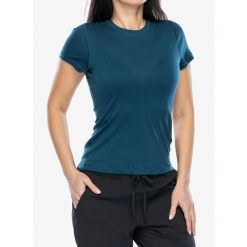 Koszulka merino damska Smartwool Merino Short Sleeve Tee Boxed. Niebieskie koszulki sportowe Smartwool, bez wzorów, bez ramiączek. Za 287.99 zł.