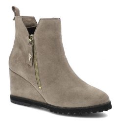 Beżowe Botki Libero Damskie Buty Na Koturnie. Brązowe botki Libero, na jesień, bez wzorów, z gumy, bez obcasa, na koturnie, bez zapięcia. Za 279.00 zł.