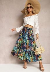 Granatowa Spódnica z Wiskozy z Gumką w Pasie Ozdobiona Abstrakcyjnym Printem Bimella. Niebieskie spódnice Renee, na co dzień, na lato, l, bez wzorów, z wiskozy, eleganckie, maxi, proste. Za 49.99 zł.