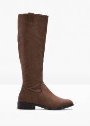 Kozaki. Brązowe kozaki bonprix, bez obcasa, bez zapięcia. Za 169.99 zł.