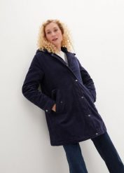 Parka sztruksowa na podszewce baranku, fason o linii litery A. Brązowe parki bonprix, ze sztruksu, bez kaptura. Za 269.99 zł.