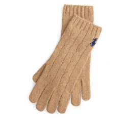Rękawiczki Polo Ralph Lauren. Brązowe rękawiczki Polo Ralph Lauren, bez wzorów, z dzianiny. Za 449.99 zł.