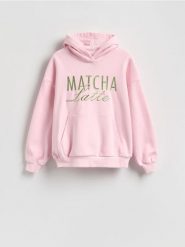 Bluza oversize z haftem - pastelowy róż. Czerwone bluzy Reserved, l, bez wzorów, z bawełny, bez kaptura. Za 129.99 zł.