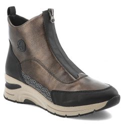 Brązowe Botki Rieker Stylowe Obuwie Damskie. Brązowe botki Rieker, bez wzorów, z materiału, bez obcasa, bez zapięcia. Za 322.99 zł.