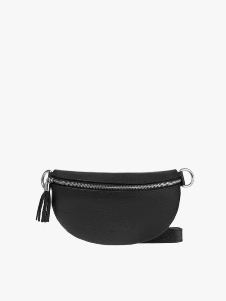 Czarna torebka typu nerka z frędzlem. Czarne torebki klasyczne Ryłko, bez wzorów, ze skóry, małe, bez dodatków. Za 229.99 zł.
