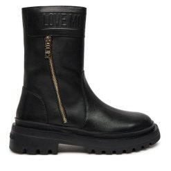 Botki LOVE MOSCHINO. Czarne botki Love Moschino, bez wzorów, bez obcasa, na płaskiej podeszwie, bez zapięcia. Za 1,329.00 zł.