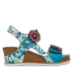 Sandały Laura Vita. Niebieskie sandały Laura Vita, bez wzorów, bez obcasa, na koturnie, bez zapięcia. Za 459.99 zł.