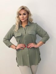Klasycza koszula Cler w kolorze khaki z długim rękawem do pracy PLUS SIZE XXL. Brązowe koszule Nasi partnerzy, plus size, bez wzorów, z poliesteru, biznesowe, bez kołnierzyka, plus size, bez ramiączek. Za 199.90 zł.