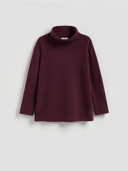 Bluza ze stójką - ciemnofioletowy. Fioletowe bluzy Reserved, l, bez wzorów, z bawełny, bez kaptura. W wyprzedaży za 32.99 zł.