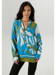 Aniston Bluzka w kolorze oliwkowo-biało-niebieskim rozmiar: 44. Niebieskie bluzki Aniston, bez wzorów, z wiskozy, bez kołnierzyka, bez ramiączek. Za 77.45 zł.