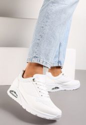 Białe Sneakersy z Podeszwą Air i Ozdobną Perforacją Florias. Białe obuwie sportowe Born2be, bez zapięcia. Za 79.99 zł.