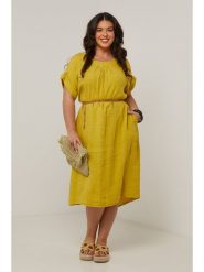 Curvy Lady Lniana sukienka w kolorze żółtym rozmiar: 40/42. Żółte sukienki Curvy Lady, na co dzień, bez wzorów, ze lnu, klasyczne, bez kołnierzyka, bez ramiączek, midi, proste. Za 176.45 zł.