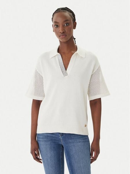 Liu Jo Sport Polo TA6110 MS71G Écru Regular Fit. Białe koszulki polo Liu Jo Sport, m, bez wzorów, z bawełny, bez kołnierzyka, bez ramiączek. Za 347.99 zł.