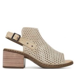Sandały Rieker. Brązowe sandały Rieker, bez wzorów, bez obcasa, na słupku, bez zapięcia. Za 259.99 zł.