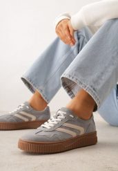 Ciemnoszare Sneakersy Retro Tenisówki z Naturalnego Zamszu ze Skórzaną Wkładką Beralene. Szare obuwie sportowe Renee, z koronki, bez zapięcia, tenisowe. Za 169.99 zł.