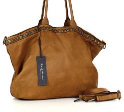 Shopper kamelowy Marco Mazzini v95c. Brązowe shopper bez wzorów, z jeansu, biznesowe, na ramię, duże, bez dodatków. Za 569.05 zł.