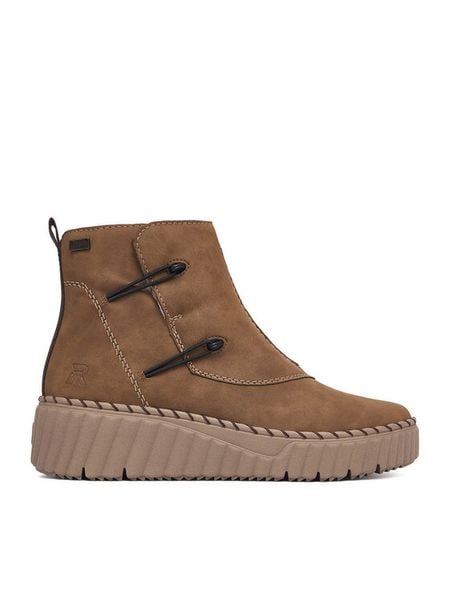 Rieker Botki CEO-N2882-24 Brązowy. Brązowe botki Rieker, bez wzorów, z materiału, bez obcasa, na koturnie, bez zapięcia. Za 399.99 zł.