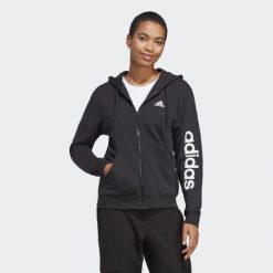 Bluza damska adidas Essentials Linear Full-Zip French Terry Hoodie. Białe bluzy Adidas, s, bez wzorów, z dresówki, z kapturem. Za 222.00 zł.