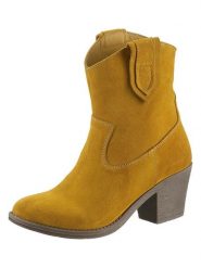Heine Skórzane botki w kolorze żółtym rozmiar: 42. Żółte botki Heine, bez wzorów, ze skóry, bez obcasa, bez zapięcia. Za 130.99 zł.