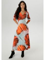 Aniston Sukienka w kolorze pomarańczowo-błękitnym rozmiar: 48. Niebieskie sukienki Aniston, bez wzorów, bez kołnierzyka, bez ramiączek, maxi. Za 87.19 zł.