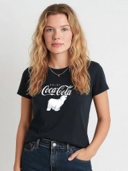 WOOOP Koszulka "Enjoy Coca Cola" w kolorze granatowym rozmiar: XL. Niebieskie bluzki Wooop, xl, bez wzorów, bez kołnierzyka, bez ramiączek. Za 70.24 zł.