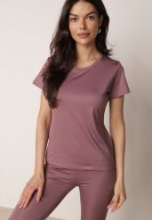 Fioletowy Gładki T-shirt o Klasycznym Kroju Lycoris. Fioletowe t-shirty Born2be, l, bez wzorów, z jeansu, bez kołnierzyka, bez ramiączek. Za 29.99 zł.