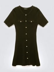 Sukienka damska mini z wiskozy z ozdobnymi guzikami khaki Dilara 303. Zielone sukienki Big Star, do pracy, l, bez wzorów, z dzianiny, biznesowe, bez kołnierzyka, bez ramiączek, mini. Za 179.99 zł.
