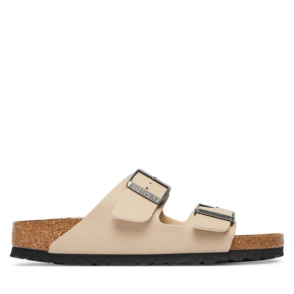Klapki Birkenstock. Brązowe klapki Birkenstock, bez wzorów, bez obcasa. Za 399.99 zł.