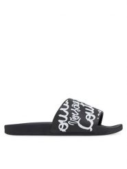 Versace Jeans Couture Klapki 78VA3SQ1 Czarny. Czarne klapki Versace Jeans Couture, bez wzorów, z jeansu, bez obcasa. Za 229.99 zł.