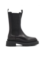 Gino Rossi Botki 222FW106 Czarny. Czarne botki Gino Rossi, bez wzorów, z materiału, bez obcasa, na płaskiej podeszwie, bez zapięcia. Za 429.99 zł.