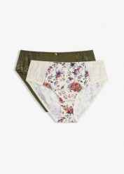 Figi maxi z nadrukiem w kwiaty (2 szt.). Białe figi bonprix, bez wzorów, z koronki. Za 77.99 zł.