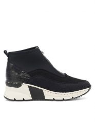 Rieker Sneakersy N6352-00 Czarny. Czarne botki Rieker, bez wzorów, ze skóry, bez obcasa, na koturnie, bez zapięcia. Za 263.00 zł.