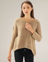 GŁADKI SWETER Z WEŁNĄ. Brązowe swetry Unisono, s, bez wzorów, z dzianiny, bez ramiączek. Za 159.00 zł.
