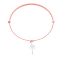 Bransoletka z zawieszką w kształcie Palmy na cienkim jasnoróżowym sznurku. Czerwone bransoletki Lilou, posrebrzane. Za 89.00 zł.