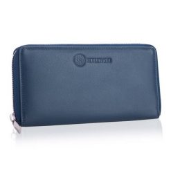 Portfel skórzany BETLEWSKI BPD-SS-21 NIEBIESKI. Niebieskie portfele Betlewski, bez wzorów, ze skóry. Za 139.99 zł.