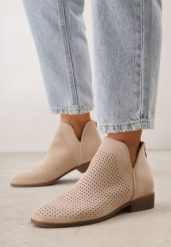 Jasnobeżowe Botki Vices na Płaskiej Podeszwie Ozdobione Wycięciem Felirwen. Brązowe botki Renee, bez wzorów, z jeansu, bez obcasa, na płaskiej podeszwie, bez zapięcia. Za 119.99 zł.