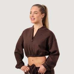 Bluza damska fitness z zamkiem bez kaptura Mocha NEO. Brązowe bluzy GYMBEAM, xl, bez wzorów, z bawełny, bez kaptura. Za 119.90 zł.