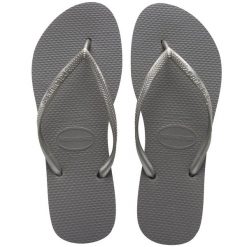 Klapki damskie Havaianas Slim. Szare klapki Havaianas, bez wzorów, z gumy, bez obcasa. Za 89.00 zł.