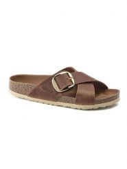 Birkenstock Skórzane klapki "Siena Big Buckle" w kolorze brązowym rozmiar: 36. Brązowe klapki Birkenstock, bez wzorów, z otwartym noskiem, bez obcasa. Za 439.24 zł.