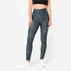 Legginsy fitness damskie Domyos w panterkę melanż. Szare legginsy DOMYOS, l, bez wzorów, z elastanu, z podwyższonym stanem. Za 69.99 zł.