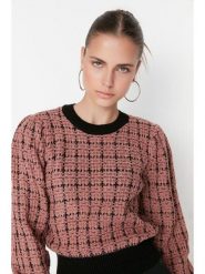 Trendyol Sweter w kolorze jasnobrązowo-czarnym rozmiar: L. Brązowe swetry Trendyol, l, bez wzorów, ze splotem, bez ramiączek. Za 73.99 zł.