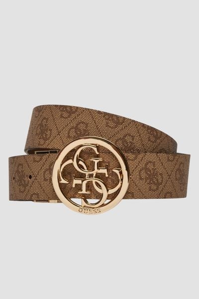 GUESS Brązowy dwustronny damski pasek w monogram Noelle REV H35, Rozmiar M. Brązowe paski Guess, z aplikacjami, eleganckie. W wyprzedaży za 209.99 zł.