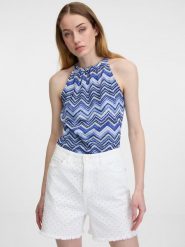 Orsay Bluzka w kolorze niebieskim rozmiar: XL. Niebieskie bluzki Orsay, xl, bez wzorów, bez kołnierzyka, bez ramiączek. Za 82.95 zł.