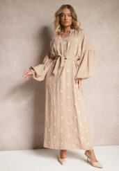 Beżowa Sukienka z Wiskozy Oversize Ozdobiona Haftem Venalari. Brązowe sukienki Renee, na co dzień, na lato, l, bez wzorów, z wiskozy, eleganckie, bez kołnierzyka, bez ramiączek, maxi, oversize. Za 109.99 zł.