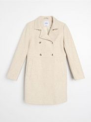 Płaszcz z guzikami ozdobnymi - kremowy. Białe płaszcze Sinsay, l, bez wzorów, bez kaptura. Za 119.99 zł.