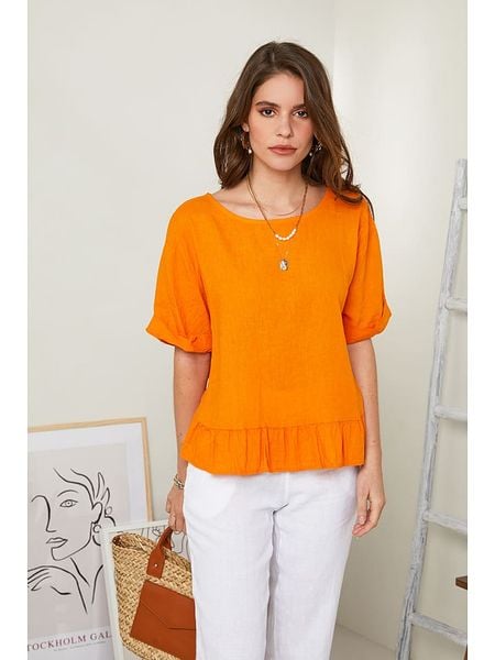 Rodier Lin Lniana bluzka w kolorze pomarańczowym rozmiar: XL/XXL. Pomarańczowe bluzki Rodier Lin, xl, bez wzorów, ze lnu, bez kołnierzyka, bez ramiączek. Za 140.53 zł.