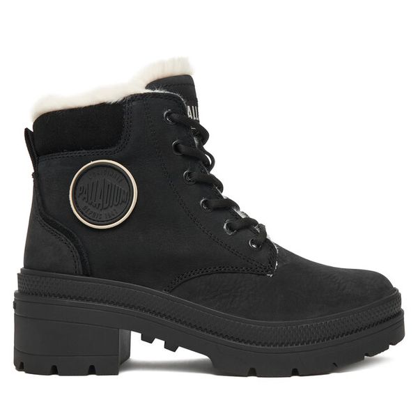 Trzewiki Palladium. Czarne botki Palladium, bez wzorów, bez obcasa, na płaskiej podeszwie, bez zapięcia. Za 629.99 zł.