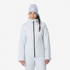 Kurtka narciarska i snowboardowa damska Quechua 500. Białe kurtki narciarskie QUECHUA, l, bez wzorów, z materiału, z kapturem, narciarskie. Za 439.99 zł.