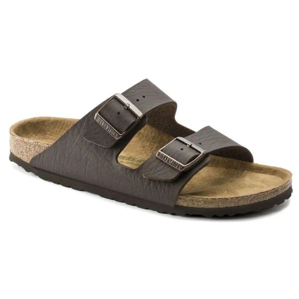 Klapki damskie Birkenstock Arizona BS regular. Brązowe klapki Birkenstock, bez wzorów, z jeansu, bez obcasa. Za 287.00 zł.