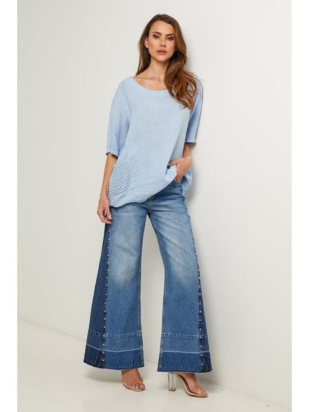 Fleur de Lin Bluzka w kolorze błękitnym rozmiar: L. Niebieskie bluzki Fleur de Lin, l, bez wzorów, ze lnu, bez kołnierzyka, bez ramiączek. Za 186.95 zł.